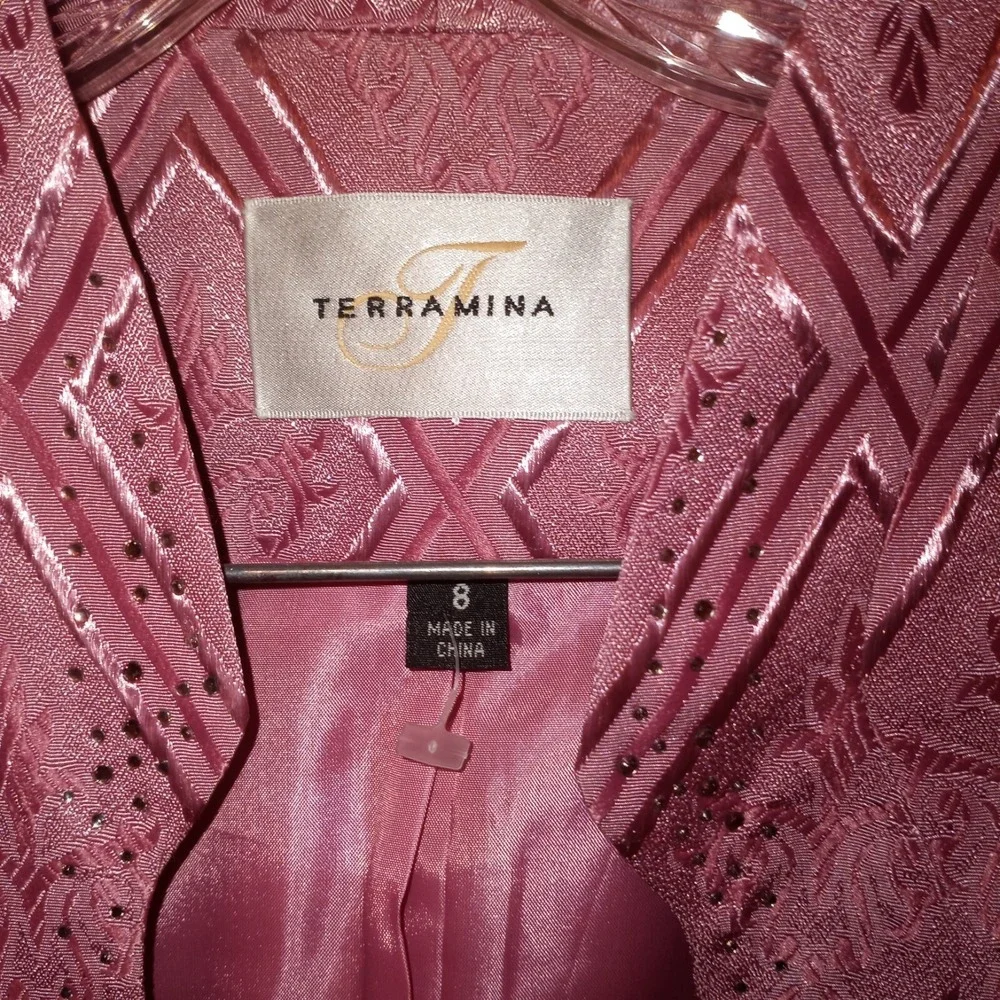 Terramina Size 8 Skirt Suit Pink Geometric Vintage Embroidered Jeweled